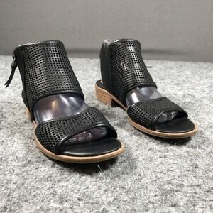 Sofft Sandals Womens Size 7.5 Black Leather Slingback Zip Block Heel Comfort